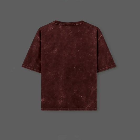 Squid Game Oversized Acid Wash T-Shirt – Maroon Terry Cotton | Unisex Streetwear Tee