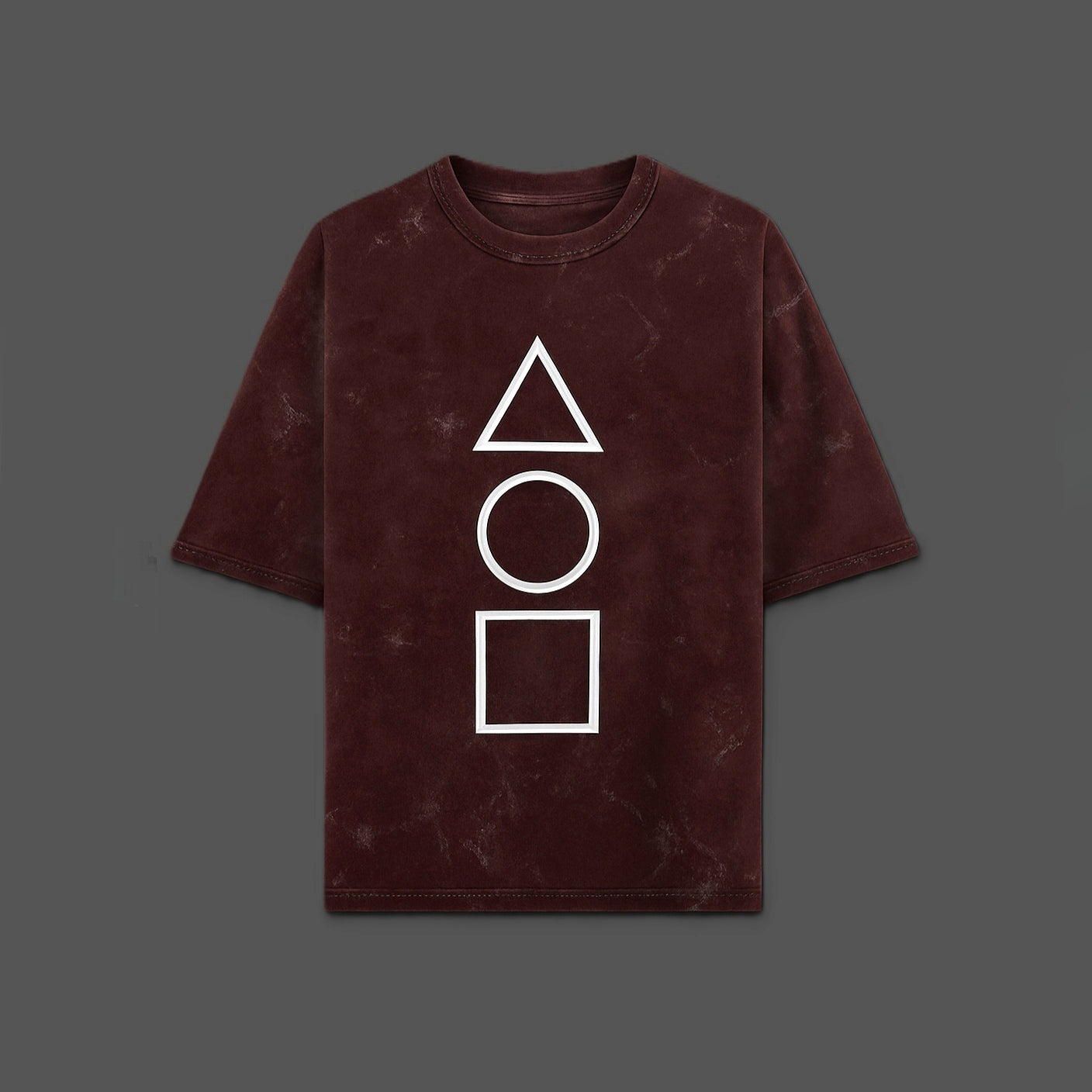 Squid Game Oversized Acid Wash T-Shirt – Maroon Terry Cotton | Unisex Streetwear Tee