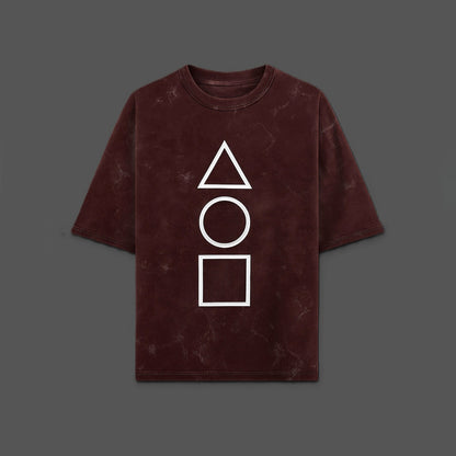 Squid Game Oversized Acid Wash T-Shirt – Maroon Terry Cotton | Unisex Streetwear Tee