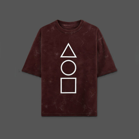 Squid Game Oversized Acid Wash T-Shirt – Maroon Terry Cotton | Unisex Streetwear Tee