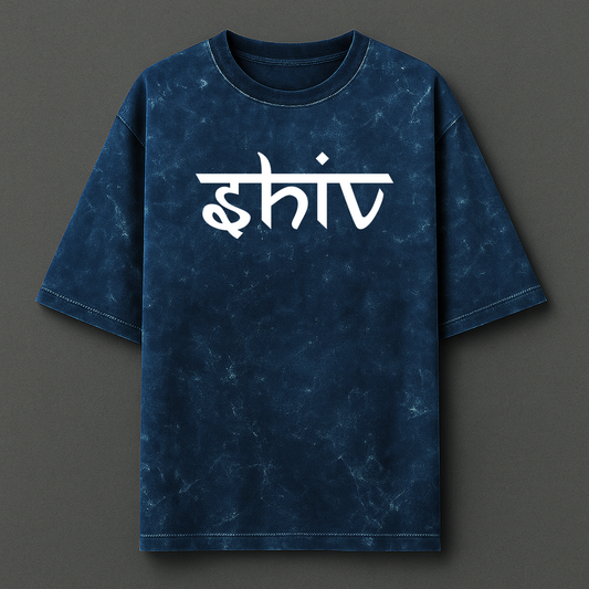 Mahadev Shiva Oversized T-Shirt | Acid Wash Blue | Shiv Ji Tee for Men