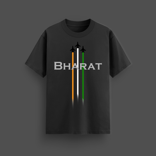Bharat Oversized T-Shirt – Tricolor Fighter Jet Design | Unisex Cotton Tee - Mythic Wear