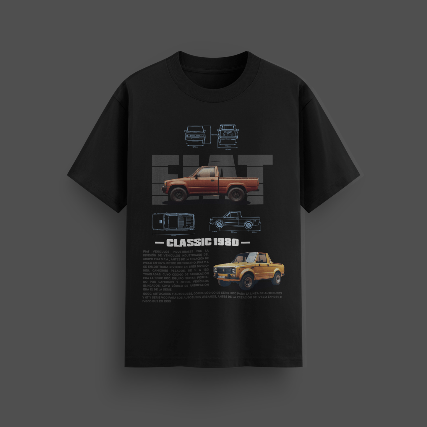 Classic 1980 Fiat T-Shirt | Car designed Oversized | Urban Streetwear - Mythic Wear