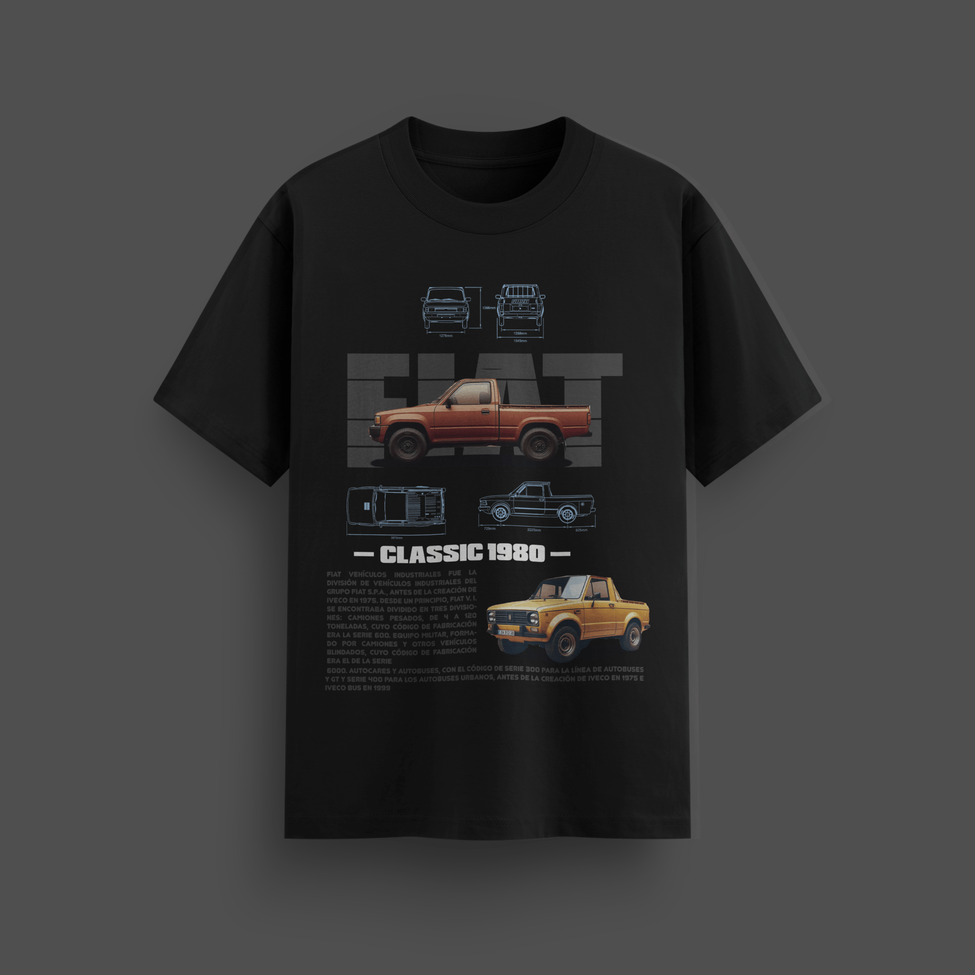 Classic 1980 Fiat T-Shirt | Car designed Oversized | Urban Streetwear - Mythic Wear